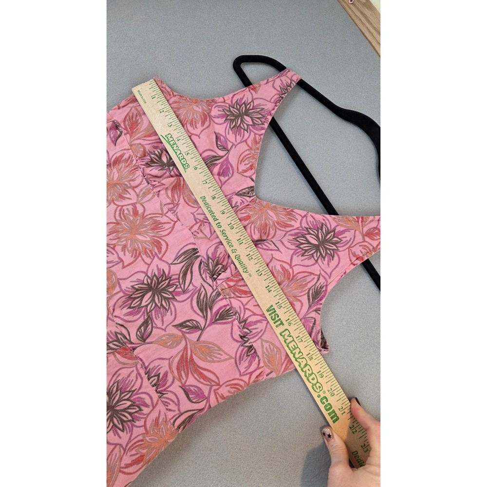 Cut Loose Womens Pink Floral 100% Linen Sleeveless V-Neck Midi Dress Large USA - Picture 2 of 13